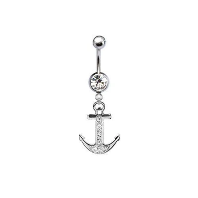 316L Surgical Steel CZ Anchor Dangle Belly Ring