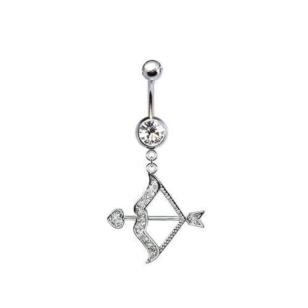 316L Surgical Steel CZ Bow and Arrow Dangle Belly Ring