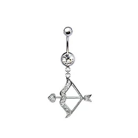 316L Surgical Steel CZ Bow and Arrow Dangle Belly Ring