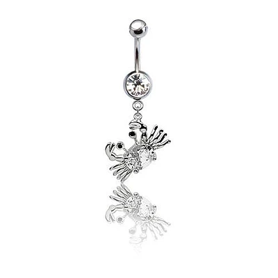 316L Surgical Steel CZ Crab Dangle Belly Ring