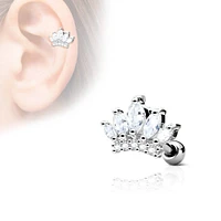 316L Surgical Steel CZ Crown Tiara Ear Cartilage Barbell