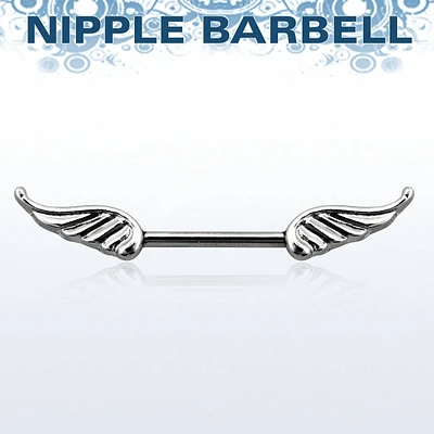 316L Surgical Steel Double Angel Wings Nipple Ring Straight Barbell
