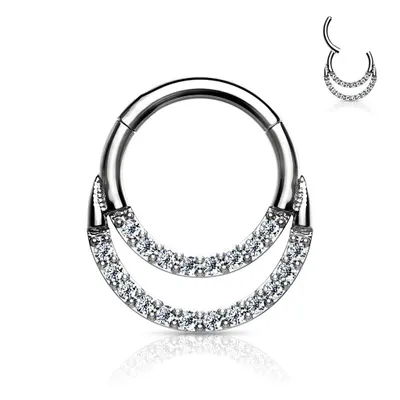 316L Surgical Steel Double Line White CZ Hinged Easy Click Septum Ring