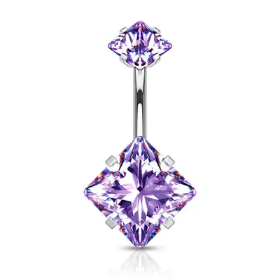 316L Surgical Steel Double Square Tanzanite CZ Gem Belly Button Ring