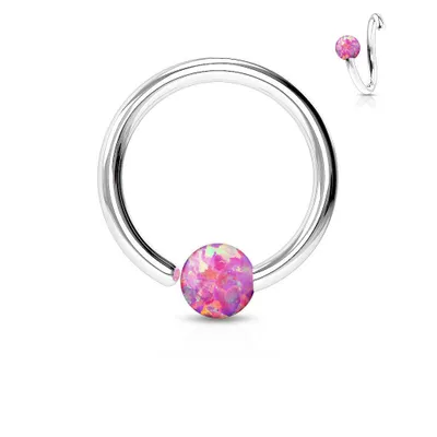 316L Surgical Steel Easy Bend Fixed Pink Opal Nose Hoop Ring