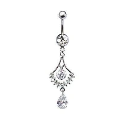 316L Surgical Steel Elegant Diamond Chandelier with Teardrop Dangle Belly Ring