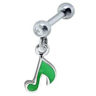 316L Surgical Steel Emerald Dangle Music Note Helix Upper Ear Cartilage Ring