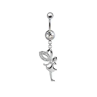 316L Surgical Steel Fairy with CZ Wing Dangle Belly Ring