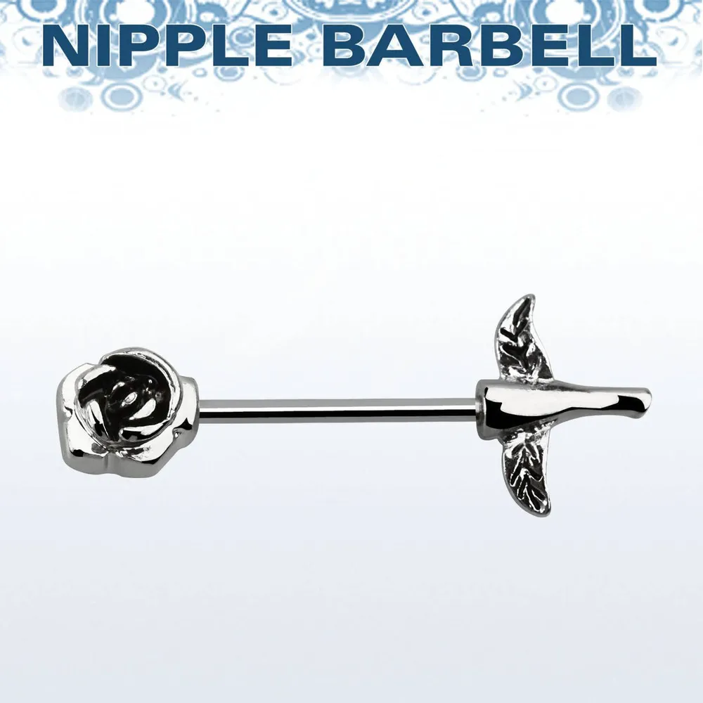 316L Surgical Steel Flower Stem Rose Nipple Ring Straight Barbell
