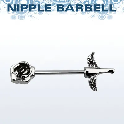 316L Surgical Steel Flower Stem Rose Nipple Ring Straight Barbell