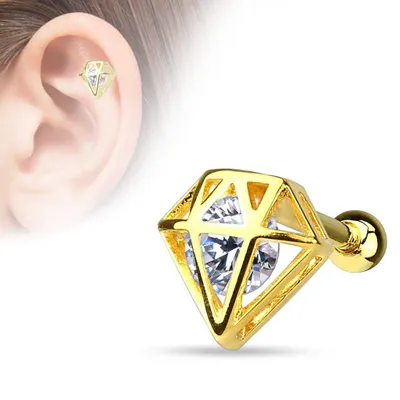 316L Surgical Steel Gold Plated Gem Diamond Shape Cartilage Ring