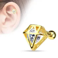 316L Surgical Steel Gold Plated Gem Diamond Shape Cartilage Ring