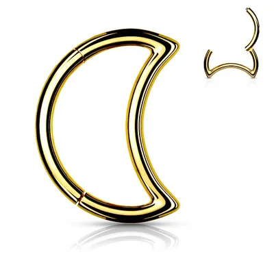 316L Surgical Steel Gold PVD Crescent Moon Hinged Clicker Hoop Daith Cartilage Ring