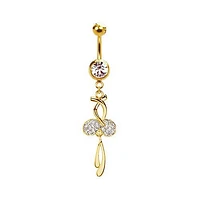 316L Surgical Steel Gold PVD CZ Diamond Cherries Dangle Belly Ring
