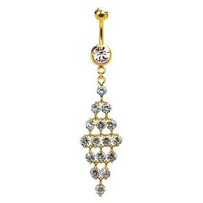 316L Surgical Steel Gold PVD Diamond Chandelier Dangle Belly Ring