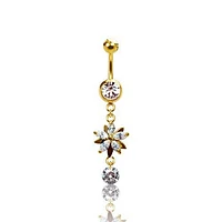 316L Surgical Steel Gold PVD Diamond Flower Dangle Belly Ring