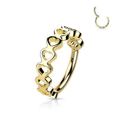 316L Surgical Steel Gold PVD Heart Pattern Hinged Clicker Hoop