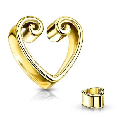 316L Surgical Steel Gold PVD Heart Shaped Double Flared Tunnels
