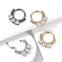 316L Surgical Steel Gold PVD White CZ Beaded Hinged Septum Clicker Hoop