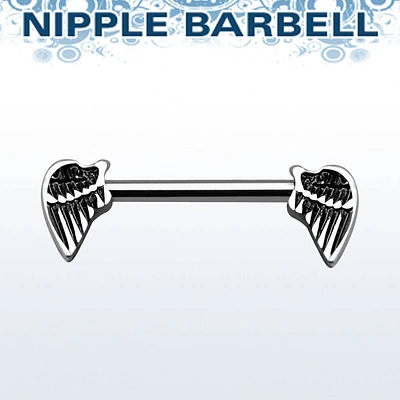316L Surgical Steel Gothic Angel Wings Nipple Ring Straight Barbell