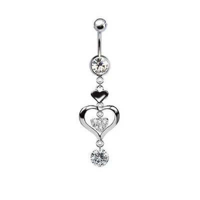 316L Surgical Steel Heart with CZ Center Dangle Belly Ring