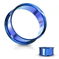 316L Surgical Steel High Polished Blue PVD Double Flared Ear Gauges Tunnels