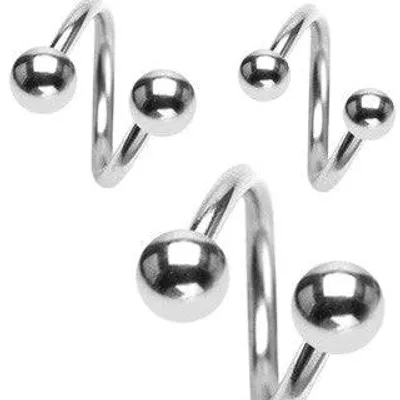 316L Surgical Steel High Polished Spiral Cartilage Helix Hoop with Ball Ends