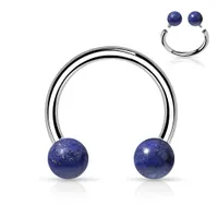 316L Surgical Steel Horseshoe With Internally Threaded Blue Sodalite Ball Ends
