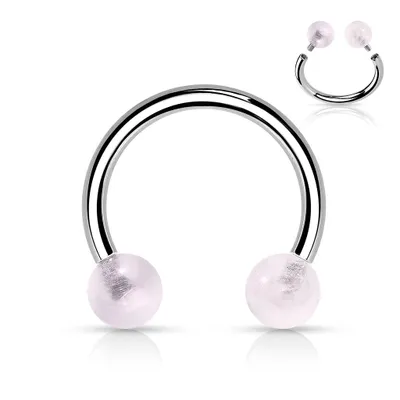 316L Surgical Steel Horseshoe With Internally Threaded Rose Quartz Ball Ends