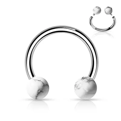 316L Surgical Steel Horseshoe With Internally Threaded White Howlite Ball Ends
