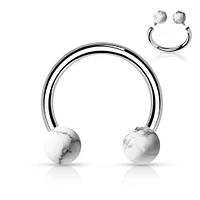 316L Surgical Steel Horseshoe With Internally Threaded White Howlite Ball Ends