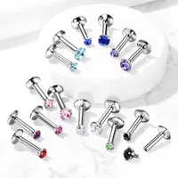 316L Surgical Steel Internally Threaded Circle Prong CZ Flat Back Labret Stud