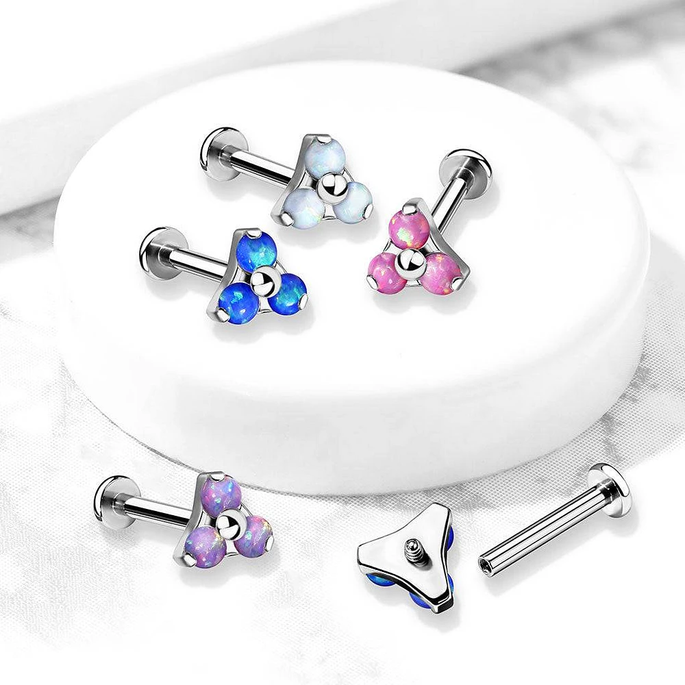316L Surgical Steel Internally Threaded Opal Triangle CZ Labret