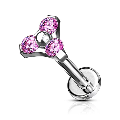 316L Surgical Steel Internally Threaded Triangle CZ Labret