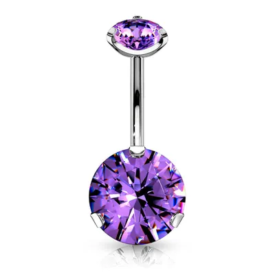 316L Surgical Steel Internally Threaded Tanzanite CZ Belly Ring