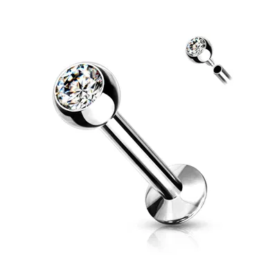 316L Surgical Steel Internally Threaded White CZ Labret Flat Back