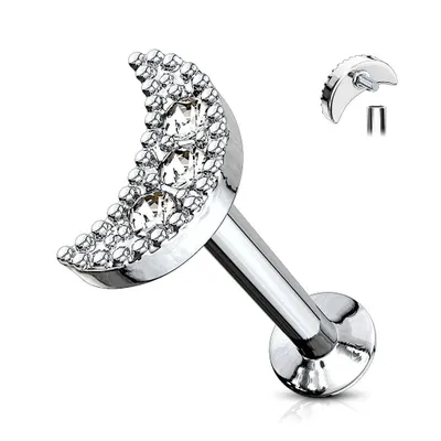 316L Surgical Steel Internally Threaded White CZ Moon Crescent Labret