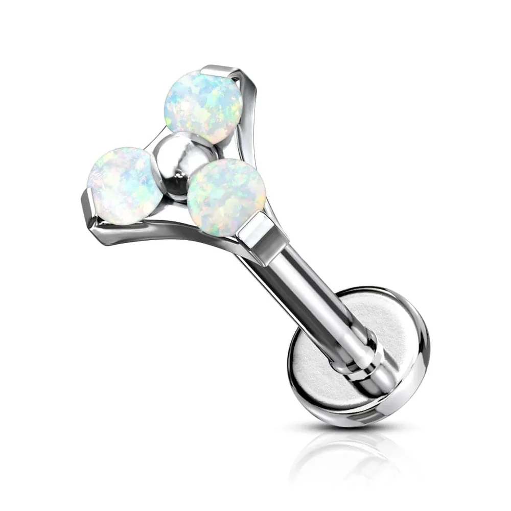 316L Surgical Steel Internally Threaded White Opal Triangle CZ Labret