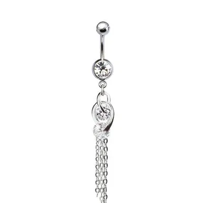 316L Surgical Steel Intertwined Double Hanging Gem Dangle Belly Ring