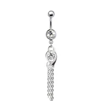 316L Surgical Steel Intertwined Double Hanging Gem Dangle Belly Ring