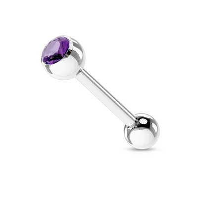 316L Surgical Steel Light Purple Gem Straight Barbell Tongue Ring