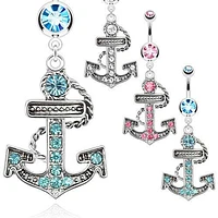 316L Surgical Steel Multi Gem Anchor Belly Button Navel Ring