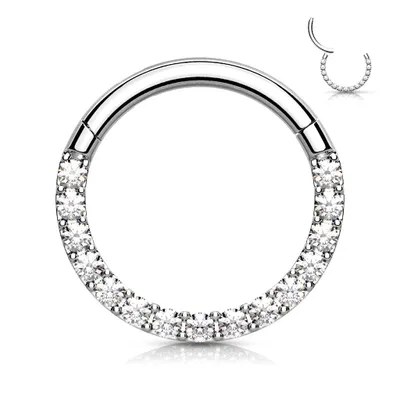 316L Surgical Steel Paved CZ Hinged Septum Ring Clicker