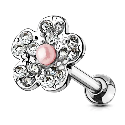 316L Surgical Steel Pink Pearl White CZ Flower Cartilage Stud