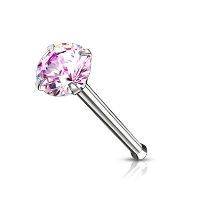 316L Surgical Steel Round CZ Prong Gem Ball End Nose Ring Stud