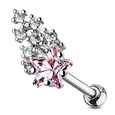 316L Surgical Steel Pink & White Shooting Star Ball Back Cartilage Ring