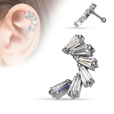 316L Surgical Steel Princess Cut Cluster CZ Ear Cartilage Ring
