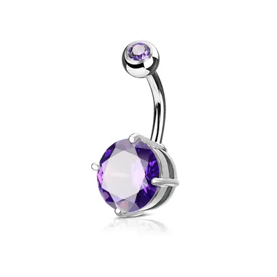 316L Surgical Steel Prong Tanzanite CZ Classic Belly Button Ring