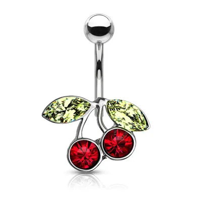 316L Surgical Steel Red Cherry Non-Dangle Stud Belly Ring