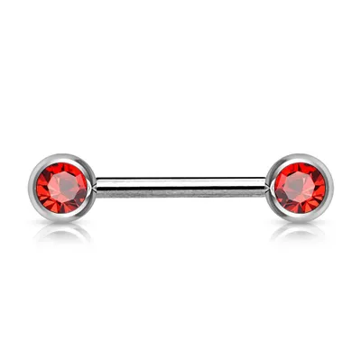 316L Surgical Steel Red CZ Ball Gem Nipple Ring Barbell